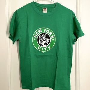 Green Starbucks NYC T shirt. Size small
